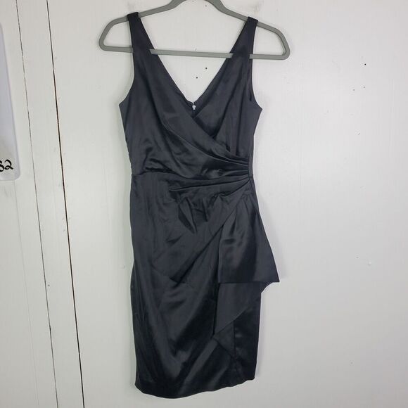 White House Black Market Dresses & Skirts - WHBM Dress Womens 0 Babydoll Gathered Side Flap HOCO Event Short Satin Black